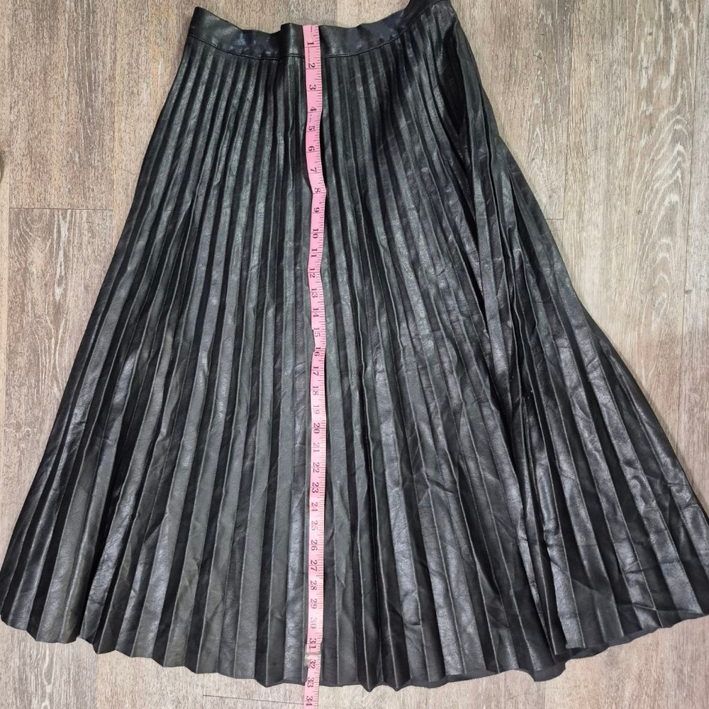 GRACIA Faux Leather‎ Pleated Midi Skirt Black Size L - Picture 10 of 11
